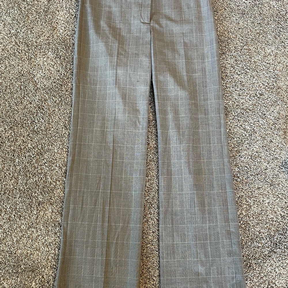 Gray Plaid Wide-Leg Trousers